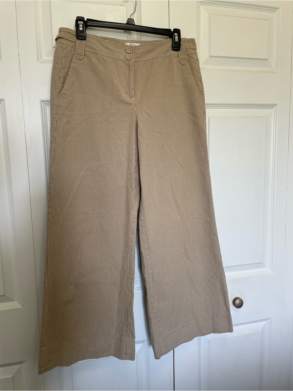 LOFT Beige and White Striped Cotton Pants